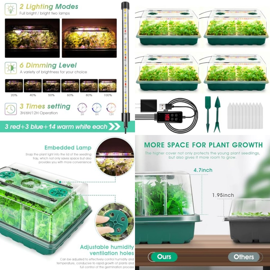 Humidity Dome Kit - صينية بذور مع إضاءة نمو، طقم